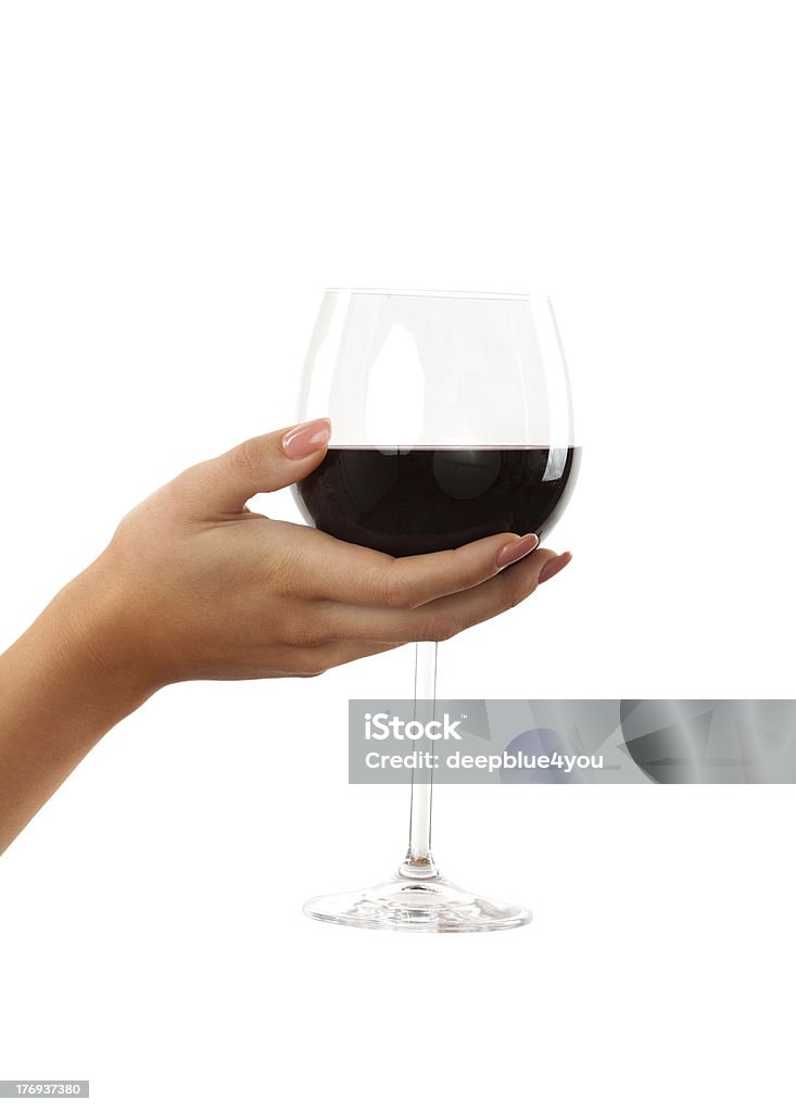 Frau hand holding Glas Rotwein auf Weiß - Lizenzfrei Alkoholisches Getränk Stock-Foto