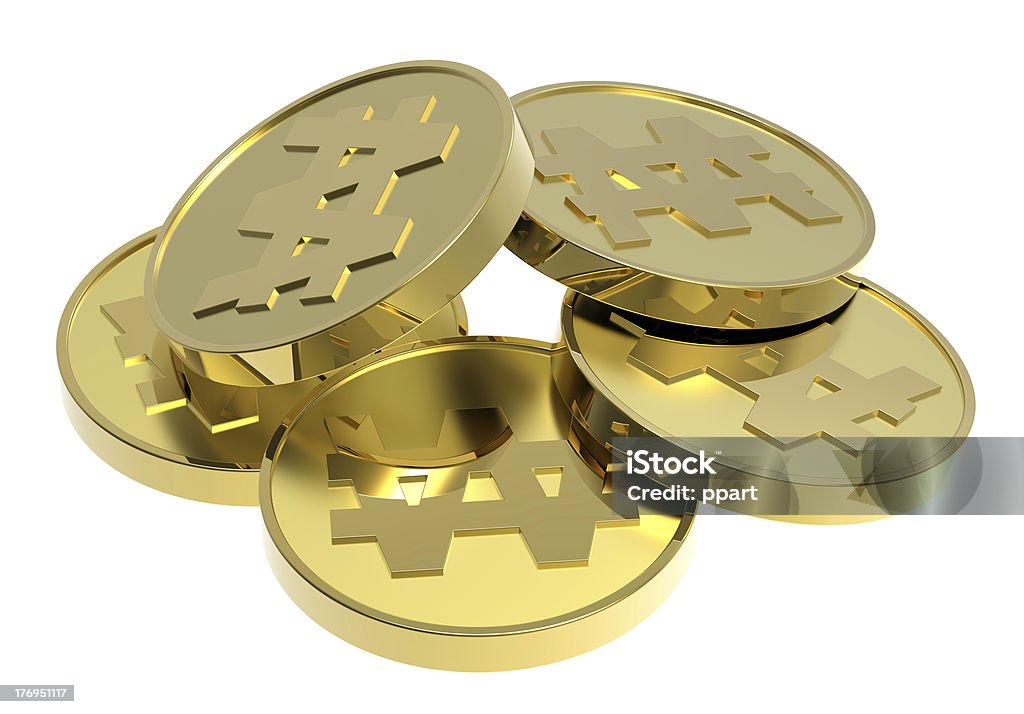 Moedas de ouro isolado em um fundo branco - Foto de stock de Abundância royalty-free