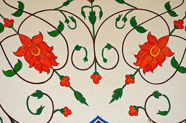 old painting still bright on the walls of ancient city of jaipur in india