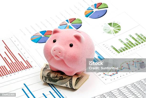 Piggy Bank And Money Stock Photo - Download Image Now - Backgrounds, Business, Chart