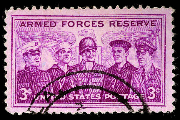 istock United States Stamp Commemorating  Armed Services Reserve, Eagle Background 176952644