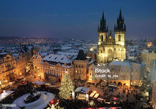 Old Town Square In Prague At Christmas Time Stock Photo - Download Image Now - Prague, Christmas, Midsection