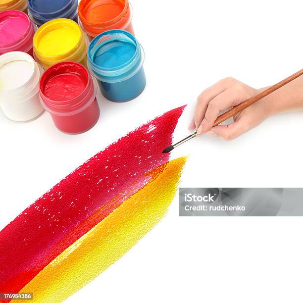 Hand With Brush And Paint Stock Photo - Download Image Now - Paint Can, Abstract, Acrylic Painting