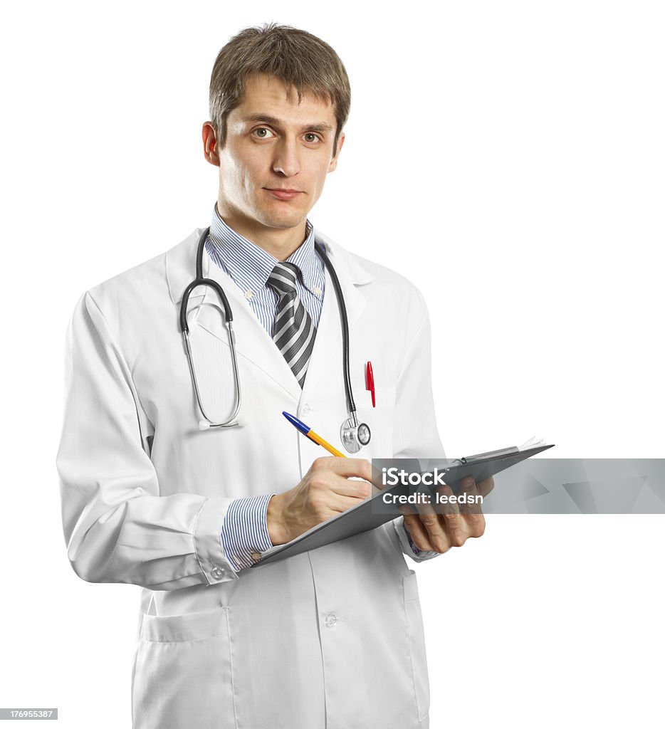 young doctor man with stethoscope young doctor man with stethoscope and clipboard against different backgrounds Adult Stock Photo