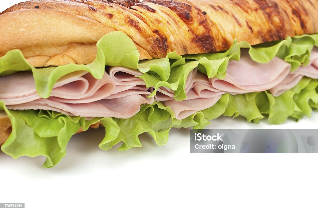 Saboroso sanduíche de baguete - Foto de stock de Alface royalty-free