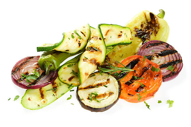 verdure grigliate - grilled vegetable eggplant zucchini foto e immagini stock