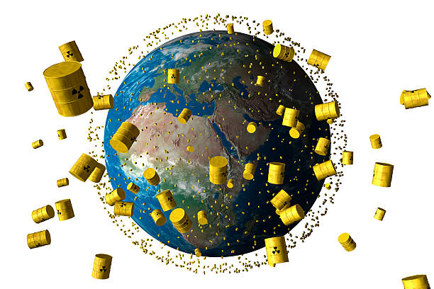 istock yellow barrels of nuclear waste orbit the planet earth 176957158