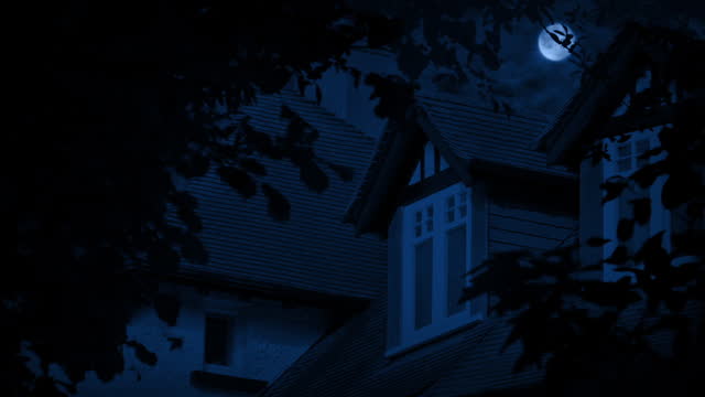 Lightning Strikes Above House Window At Night