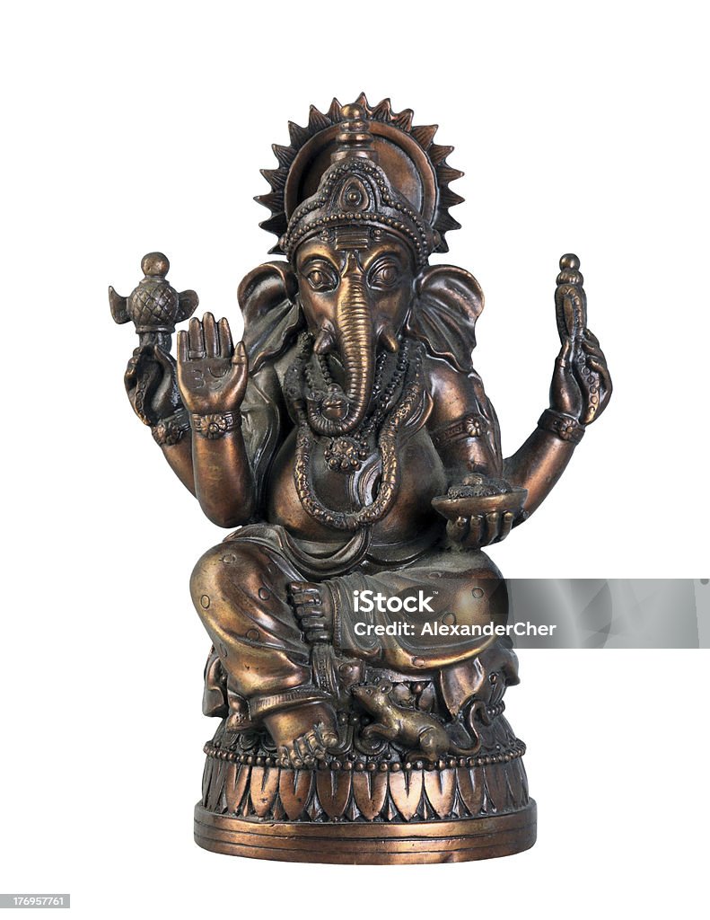 Brązowy statuette z Bóg w hinduizmie Ganesza na białym tle - Zbiór zdjęć royalty-free (Azja)