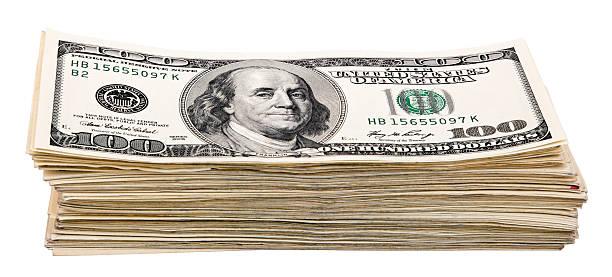 isolato, 100 usd di spese stack - stack dollar number 100 currency foto e immagini stock