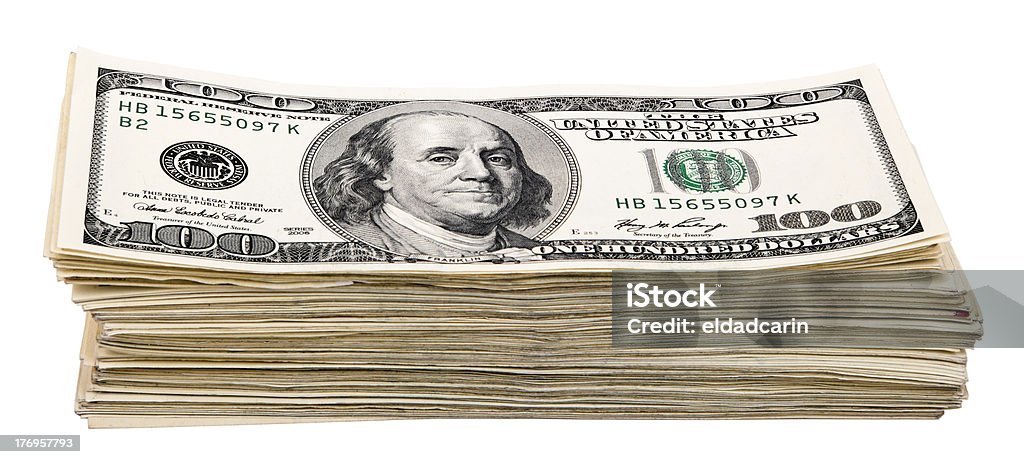 Isolado pilha de notas de 100 dólares norte-americanos - Royalty-free Pilha - Arranjo Foto de stock
