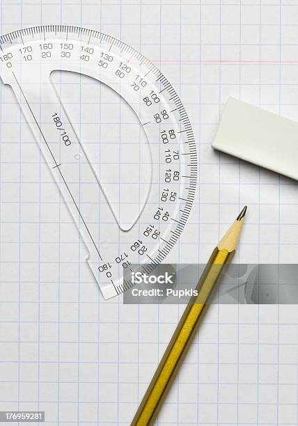 Pencil An Eraser And A Ruler Stock Photo - Download Image Now - Abstract, Alphabet, Angle