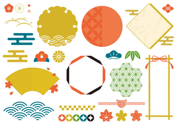 Simple Japanese pattern frame and icon set. Simple Japanese pattern frame and icon set. Kabuki stock illustrations