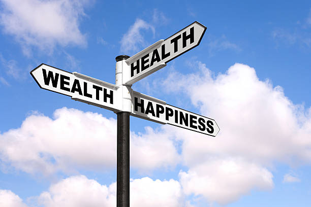 istock Health Wealth Happiness signpost 176959981