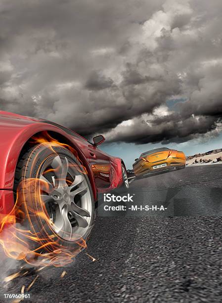 Sports Car Burnout Stock Photo - Download Image Now - Sports Car, Fire - Natural Phenomenon, Wheel