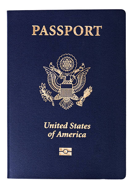 Isolated American Passport "A USA passport Isolated on white background. This is the new version of the passport, with the biometric chip (the old version of the passport is featured in some of the following photos)." passport stock pictures, royalty-free photos & images
