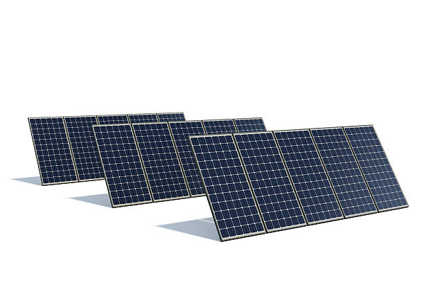 mono-crystalline solar panels against a white background stock photo