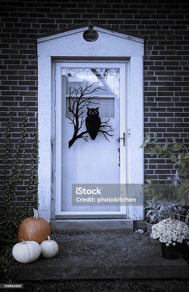 Front Door Decorated for Halloween Ready to Trick-or-Treat Door Stock Photo