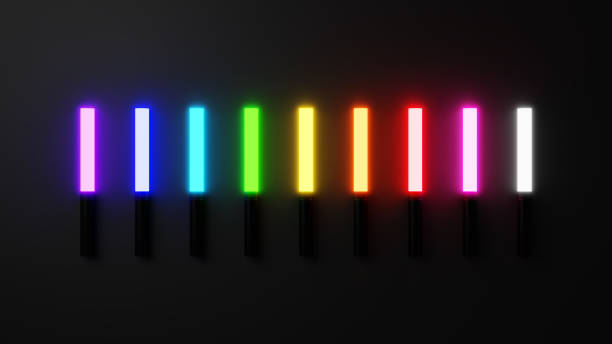 3D Illustration.Colorful penlights on black background.  (horizontal)