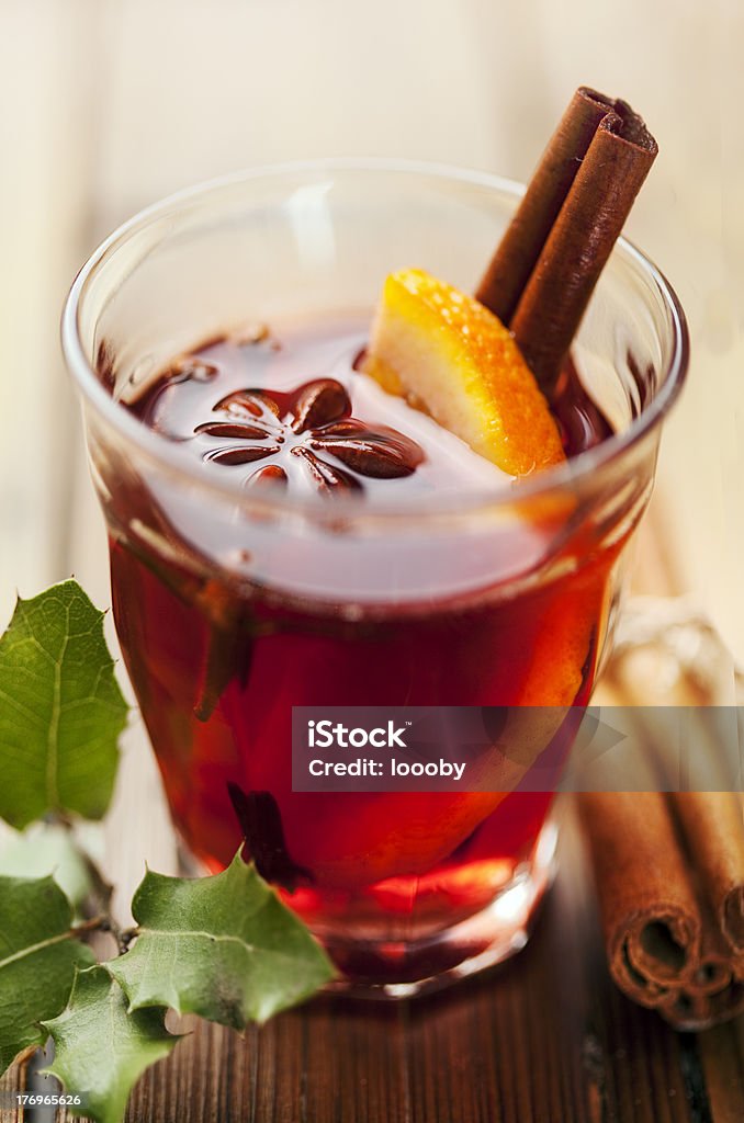 mulled wine, christmas drink close up of hot mulled wine Alcohol - Drink Stock Photo