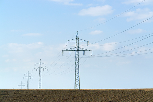 power line in Southern Germany in agricultural ambiance