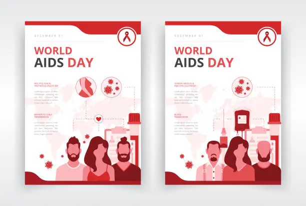 Vector illustration of World AIDS day poster, flyer, report or infographic templates for raising awareness of HIV AIDS transmission