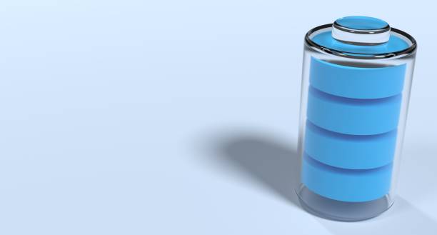 istock Glossy transparent battery symbol. Full power status concept design. Battery 3d icon. Energy glass storage. 3d render illustration 1769721340
