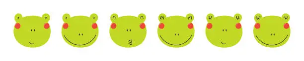 Vector illustration of Cute funny frog faces illustrations set.