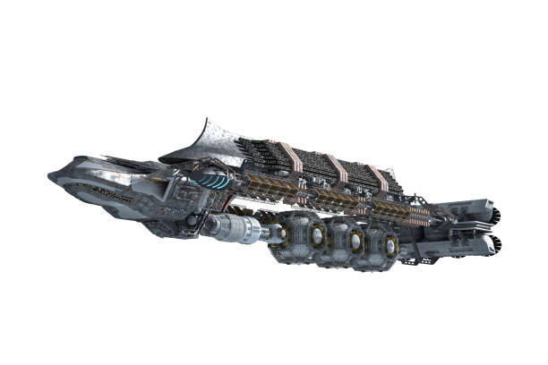 Detailed 3D interstellar spaceship for futuristic deep space travel or science fiction video games, with the clipping path included in the illustration.