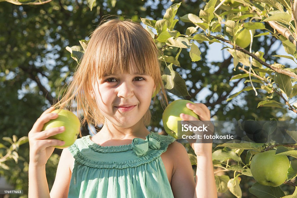 Happiness girl picking an apple Happiness girl picking an apple from a tree Apple - Fruit Stock Photo