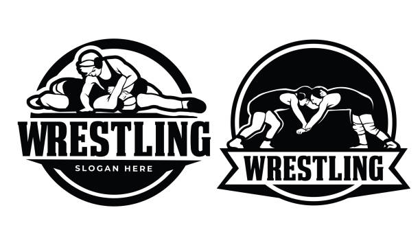ilustrações de stock, clip art, desenhos animados e ícones de set wrestling logo design template. - arm wrestling