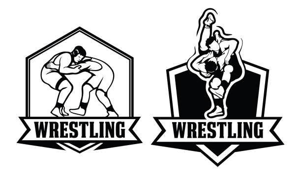 Set wrestling logo design template. Set wrestling logo design template. Wrestling sport championship badge logo illustration. wrestling logo stock illustrations