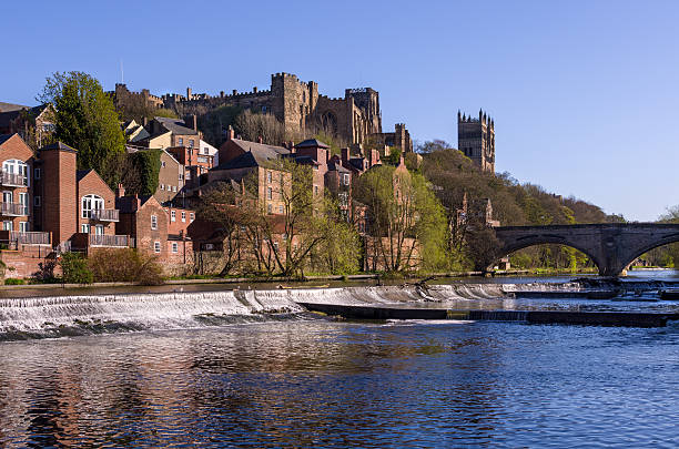City of Durham Durham with the famous Cathedral and Castle across the River Wear in Springtime dyrham stock pictures, royalty-free photos & images