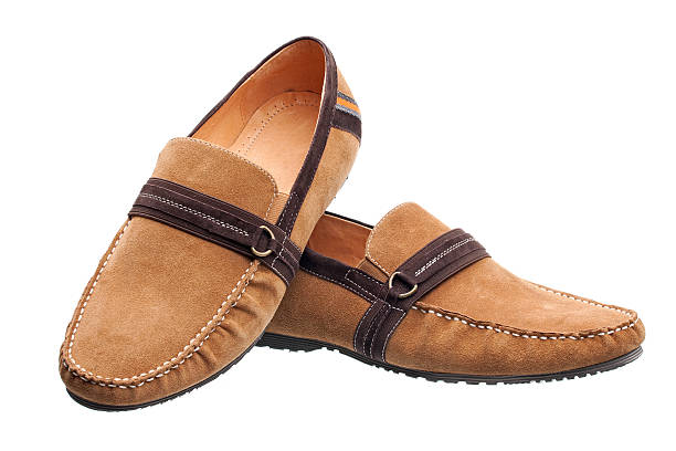 istock Pair of suede men loafers over white 176979518