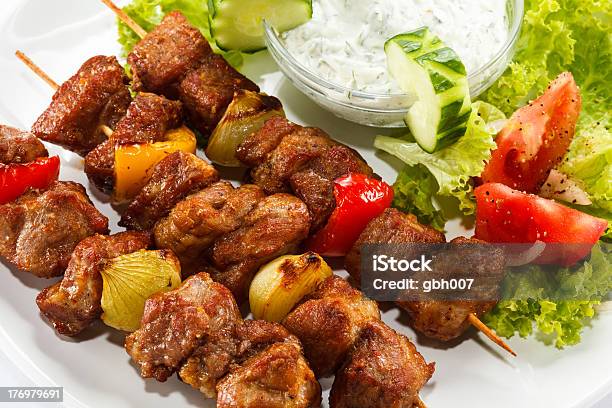 Kebab Grilled Meat And Vegetables Stock Photo - Download Image Now - Appetizer, Barbecue - Meal, Chicken Meat