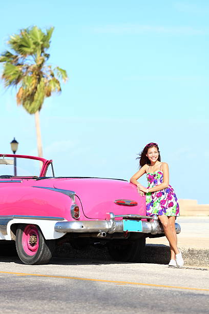 istock Vintage car and woman happy 176980418