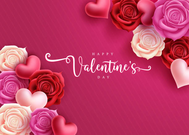 istock Happy valentine's day vector design. Valentine's greeting card with rose flowers blooming and hearts elements decoration. 1769810334