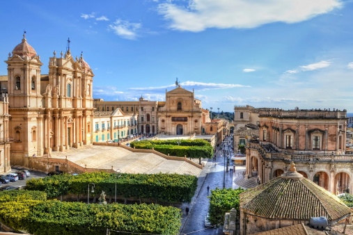 View on the main square of the old city of Noto, Sicily