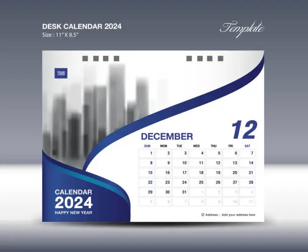Vector illustration of December 2024 - Calendar 2024 template vector, Desk Calendar 2024 design, Wall calendar template, planner, Poster, Design professional calendar vector, organizer, inspiration creative printing