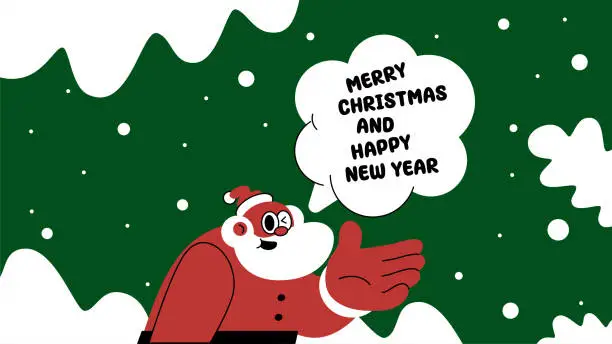 Vector illustration of Santa Claus wishes You a Merry Christmas and a Happy New Year