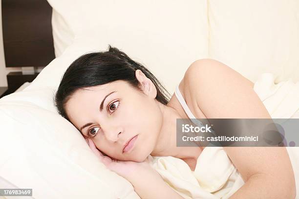 Worried Woman In The Bed Stock Photo - Download Image Now - Adult, Adults Only, Anxiety