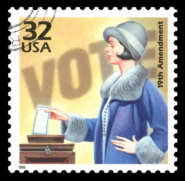 USA Postage Stamp Vote Women's Suffrage USA vintage postage stamp showing an image of a woman voting in the 1920's commemorating women's suffrage postmark photos stock pictures, royalty-free photos & images
