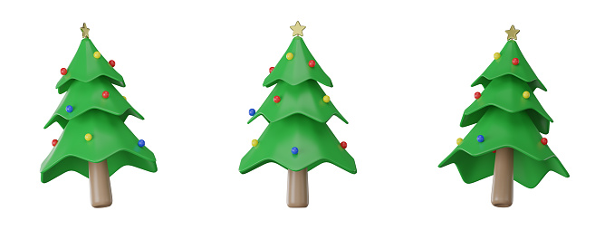 minimal christmas tree set cartoon icon illustration isolated on transparent background PNG 3D rendering