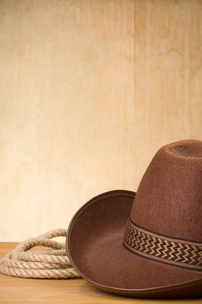 istock brown cowboy hat and rope on wood 176985480