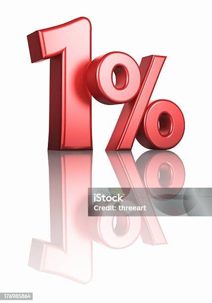 Glossy Red One Percent Stock Photo - Download Image Now - Number 1, Percentage Sign, Three Dimensional
