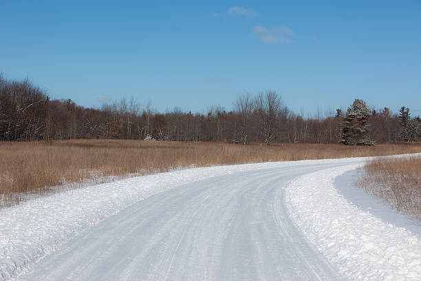 Snow Covered Country Road stock photo
