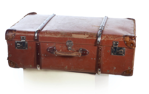 Old suitcase for traveling on a white background