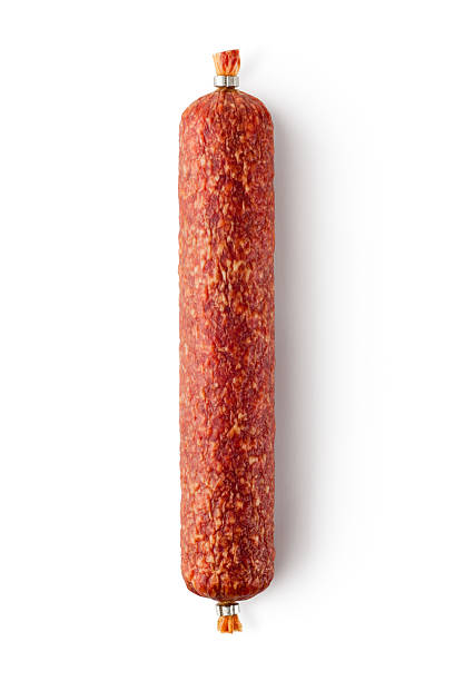 Smoked sausage. Top view. Smoked sausage. Top view. Isolated on a white. salami stock pictures, royalty-free photos & images