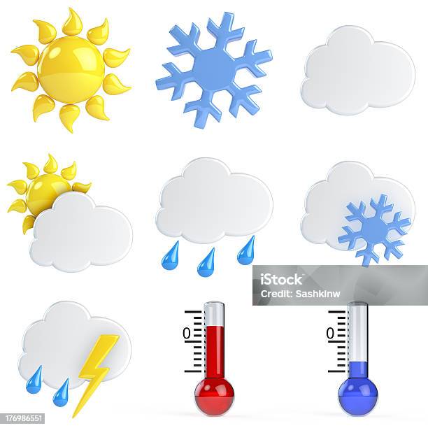 Ícones Meteorológicos Giros - Fotografias de stock e mais imagens de Símbolo de ícone - Símbolo de ícone, Condições Meteorológicas, Termómetro