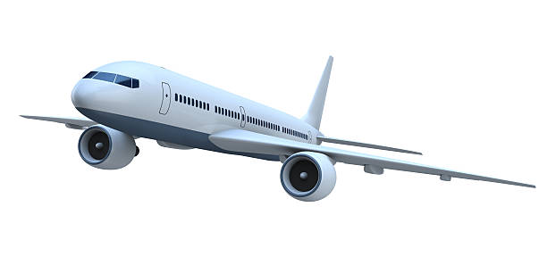 istock A white jet liner in mid flight against a white background  176988316